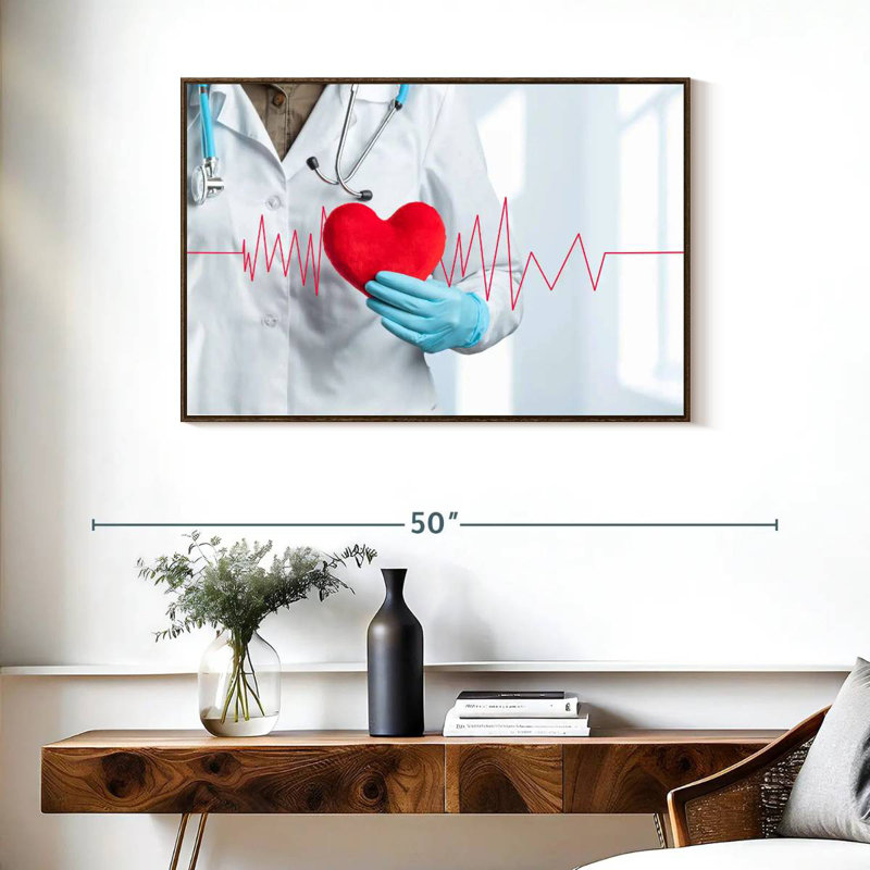Soins médicaux pour cardiologue, 37 po x 25 po, Cadre flottant en noyer