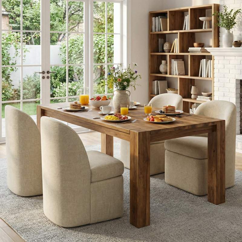Lyra 4-piece Upholstered Armless Side Dining Chair Set With Hidden Casters, 4