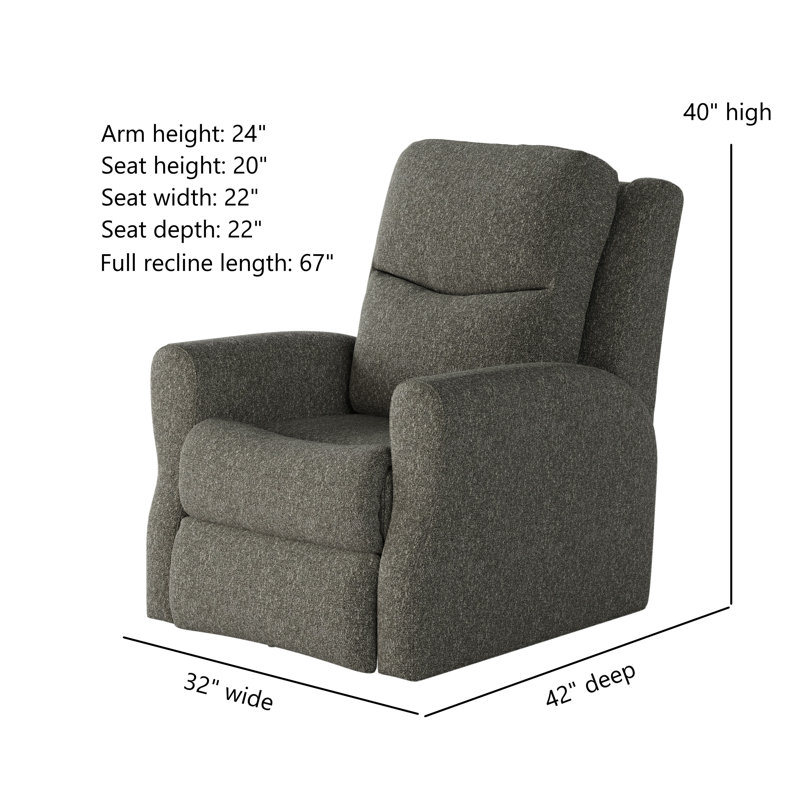 Fame Headrest Recliner, Dark Gray Polyester, Power/Rocker