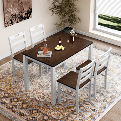 5-Piece Kitchen Dining Table Sets, Space-Saving Solid Wood Kitchen Dining Sets with 4 Slat Back Chairs