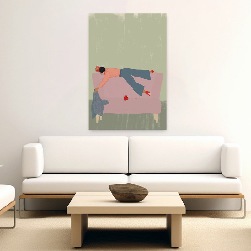 Art contemporain, art abstrait avec fleur rose, H 60 po x l 40 po