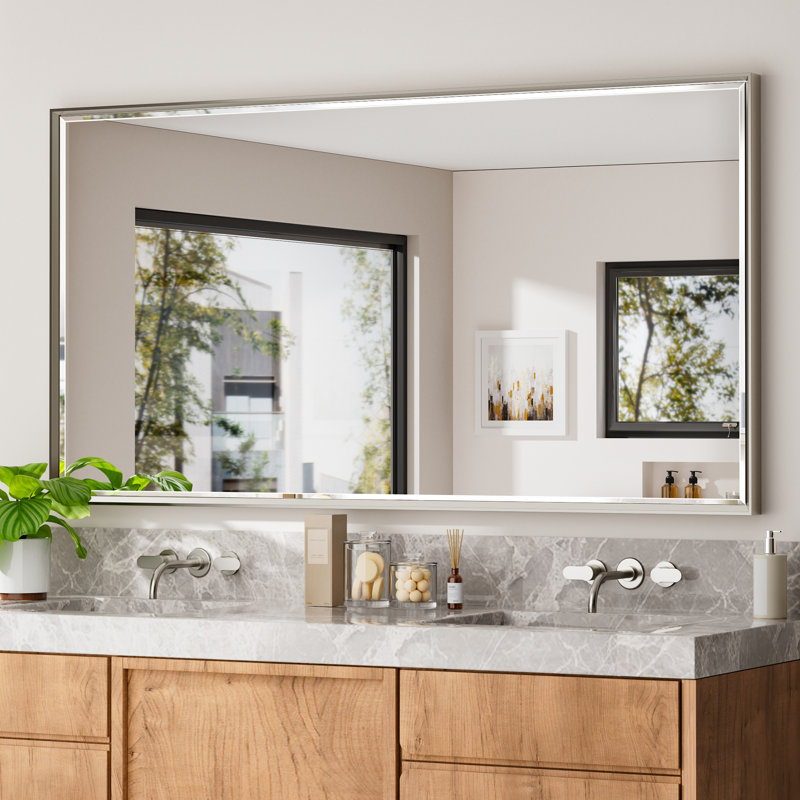 Miroir de salle de bain mural Lohoski, 36 po x 71 po, Nickel brossé
