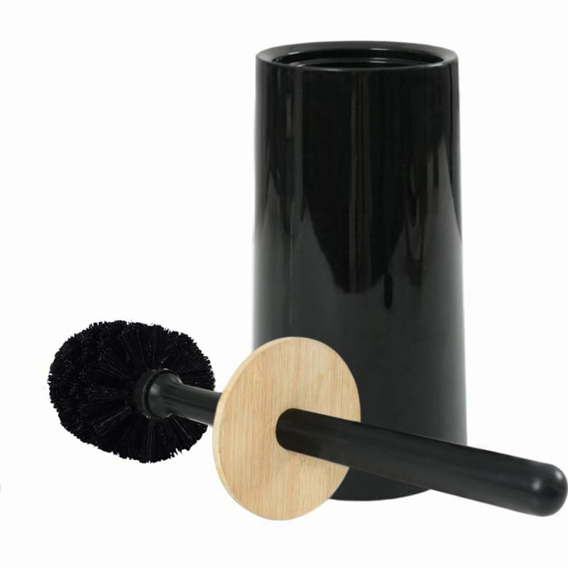 EcoClean Black Plastic Bowl Brush with Holder