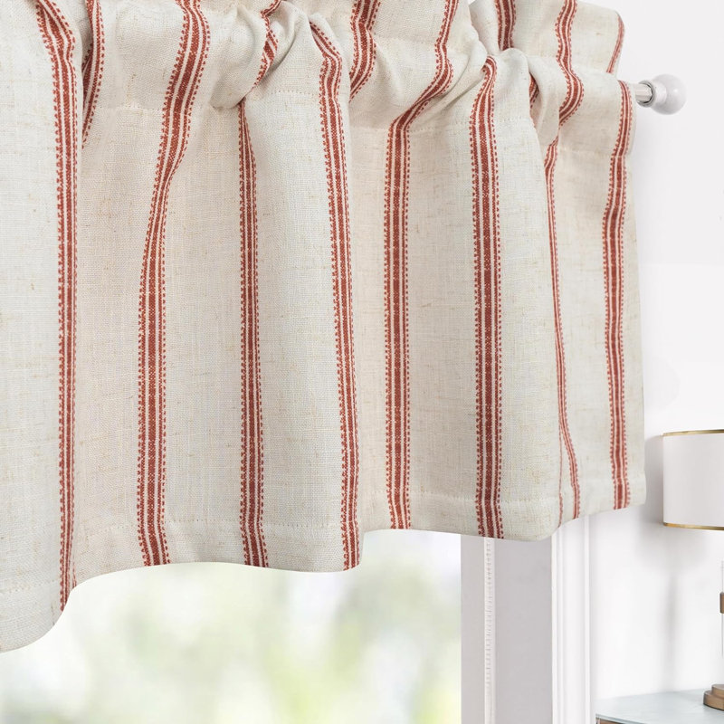 Mudge Farmhouse Striped Linen Double Layer Thermal Insulated Room Darkening  Window ValancesRod Pocket Vertical Striped Kitchen Valance for Bathroom