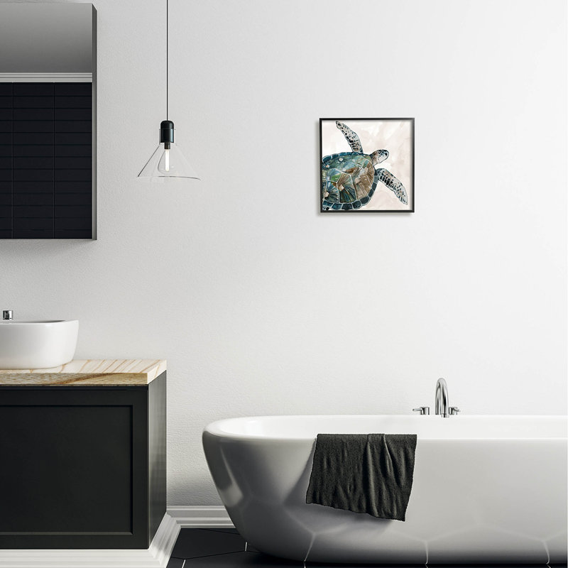 Tortue brune, art de la giclée par Sea Robinson, H 12 po x l 12 po x P 1,5 po, Giclée encadrée noir minuit
