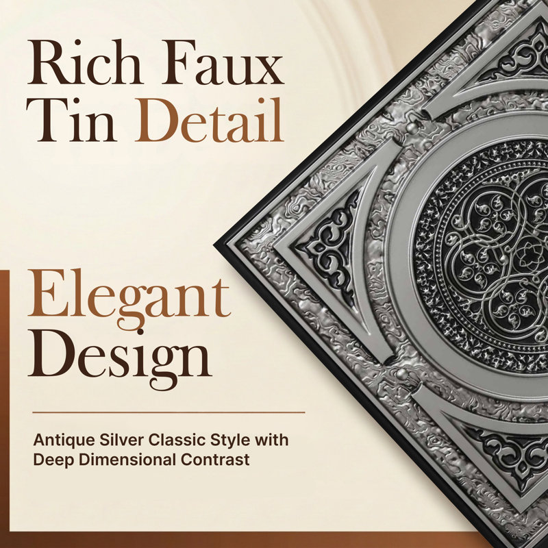 Steampunk Drop-In Or Glue-Up PVC Ceiling Tile, 24" L x 24" W, Antique Silver