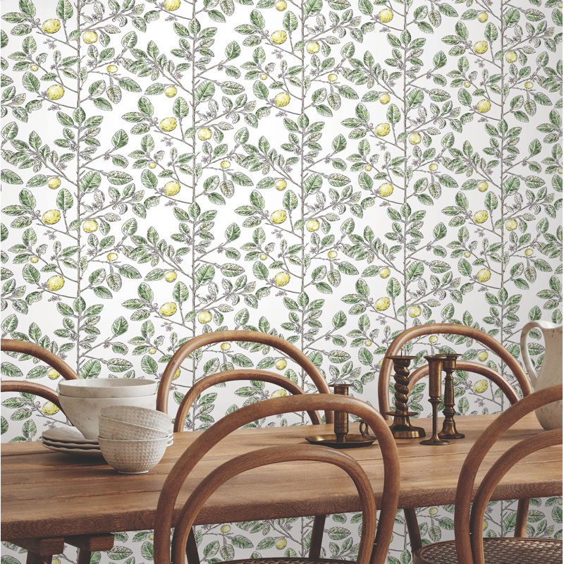 Limoncello Toile Floral Wallpaper Roll, Green