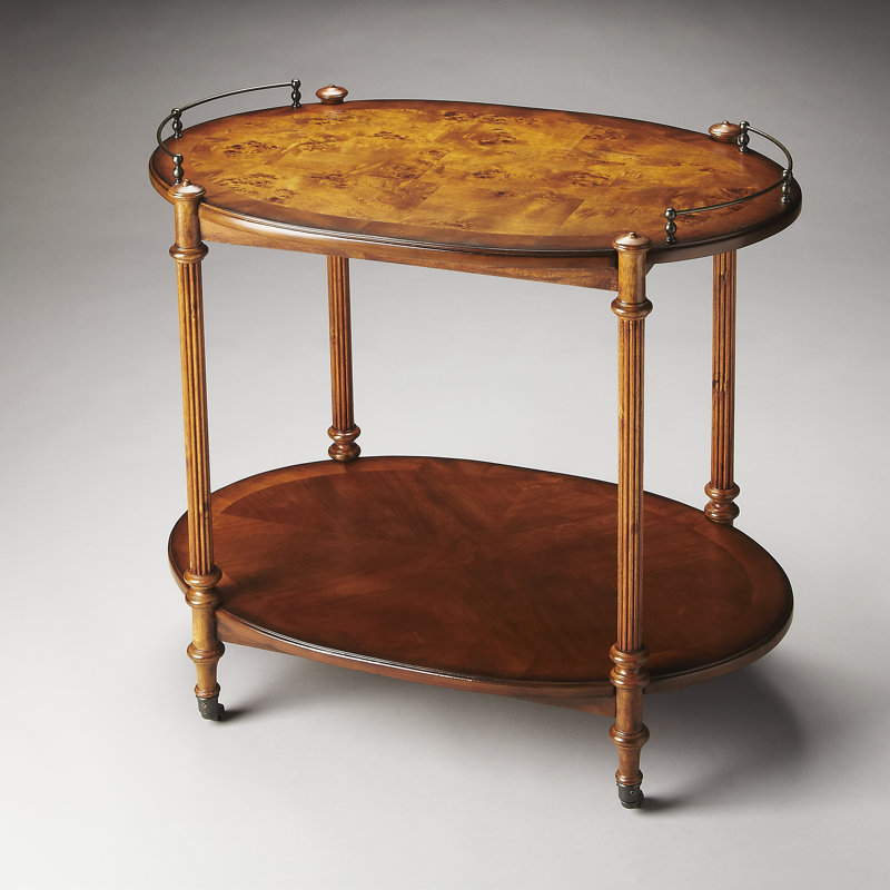 Olive Ash Burl Oval Wood Serving Cart with Storage