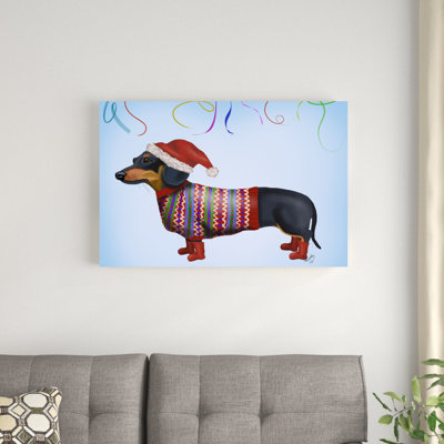 «Christmas Dachshund» par Fab Funky - impression sur toile tendue