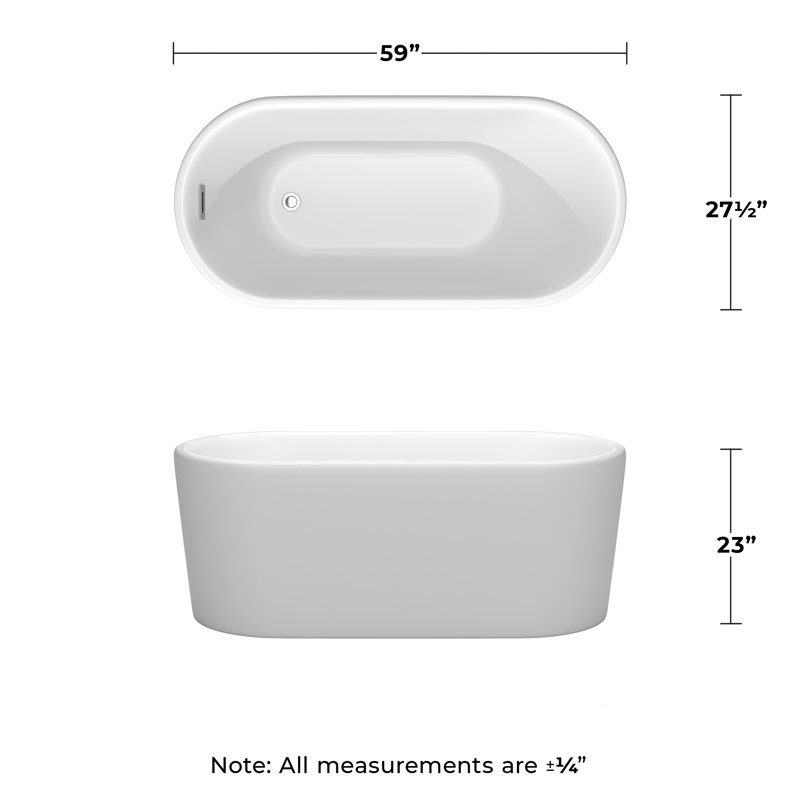 Ursula 59'' x 27.5'' Soaking Acrylic Bathtub, Matte White/Polished Chrome