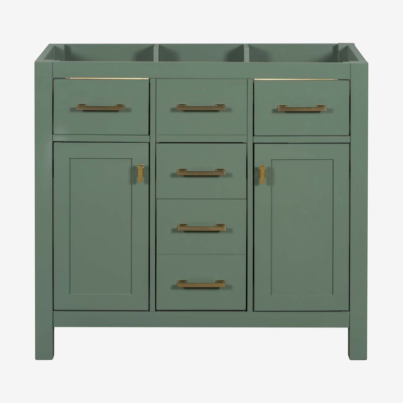 36" Green Solid Wood Bathroom Vanity Cabinet with Gold Hardware