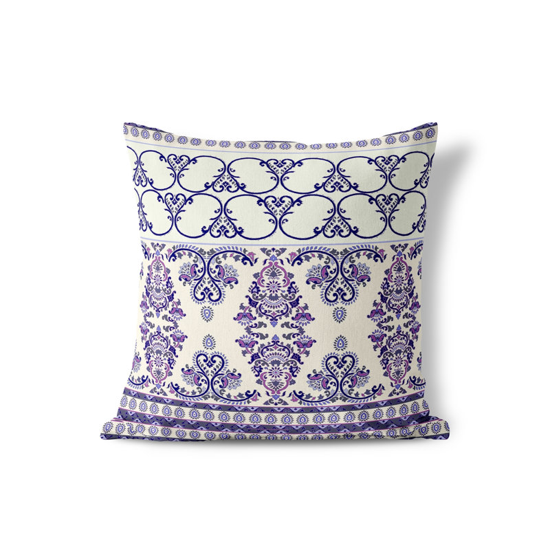 Housse et insert de coussin décoratif intérieur / extérieur en polyester / mélange de polyester, 16 po x 16 po, Blanc / Mauve