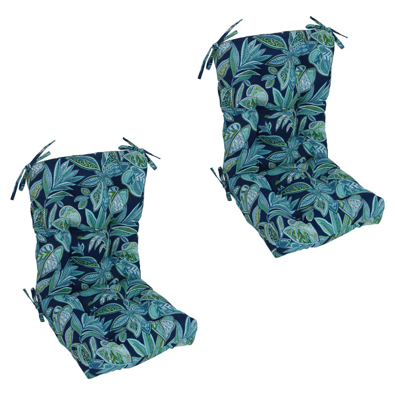 Outdoor Tufted Seat/Back Chair Cushions (Set Of 2), Blue/Crestwood Marine Floral, 18" W x 18" D