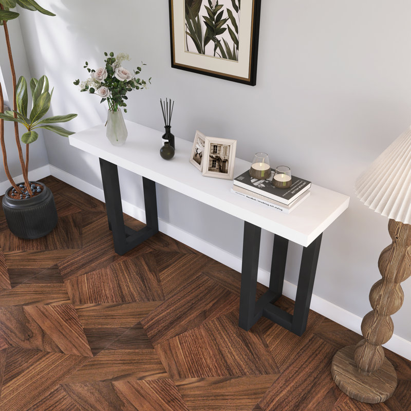 Console à conception géométrique avec pieds en pin massif, Blanc