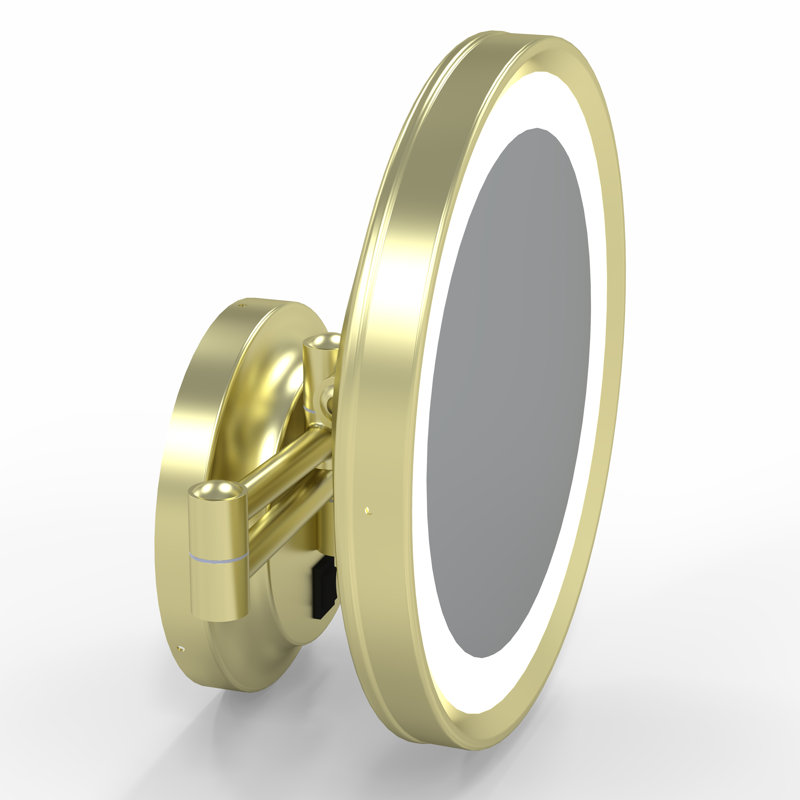 Brushed Brass LED Round Arm Wall Mirror with Switchable Light