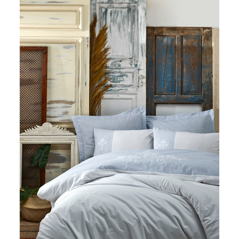 Ensemble de housse de couette 100% coton 4 pièces Hillman, Bleu