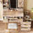 7-Drawer Vanity Desk With Led Mirror Carved Details, Fluted Makeup Table With Metal Legs And PU Stool, Carved Dressing Table With Jewelry Storage For Bedroom