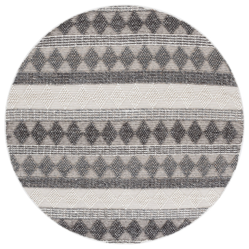 Tapis en laine / coton tissé à la main Natura en noir / ivoire, Rond 6 pi