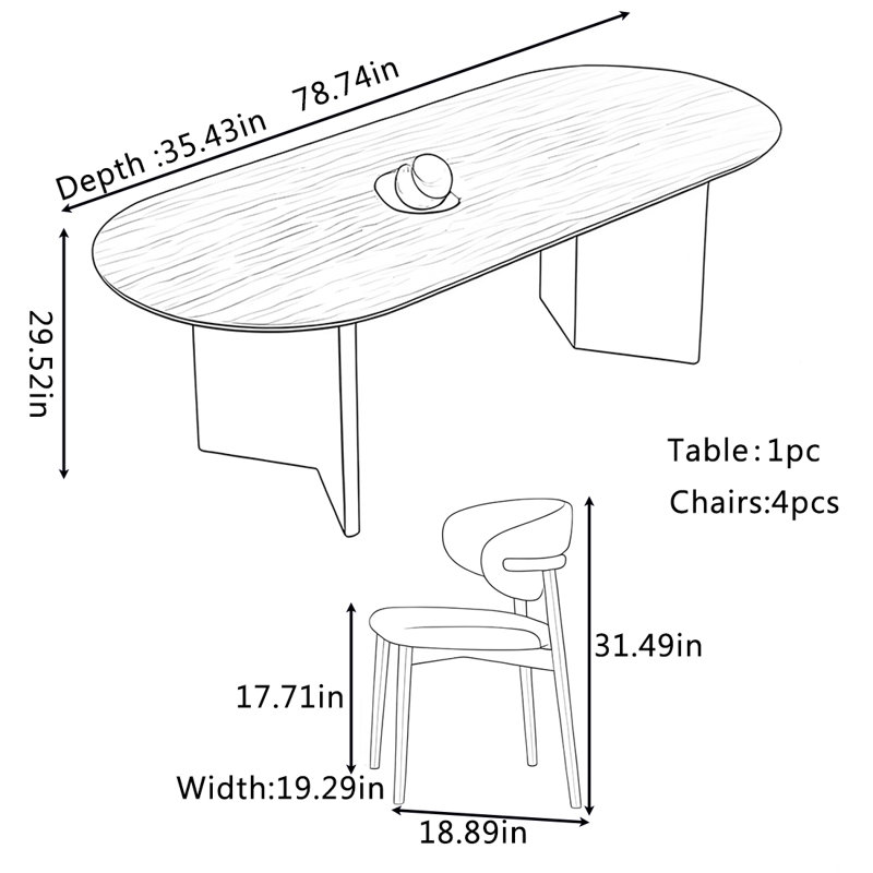 Ensemble de table à manger et de chaises durables., H 29,52 po x L 78,74 po x l 35,43 po