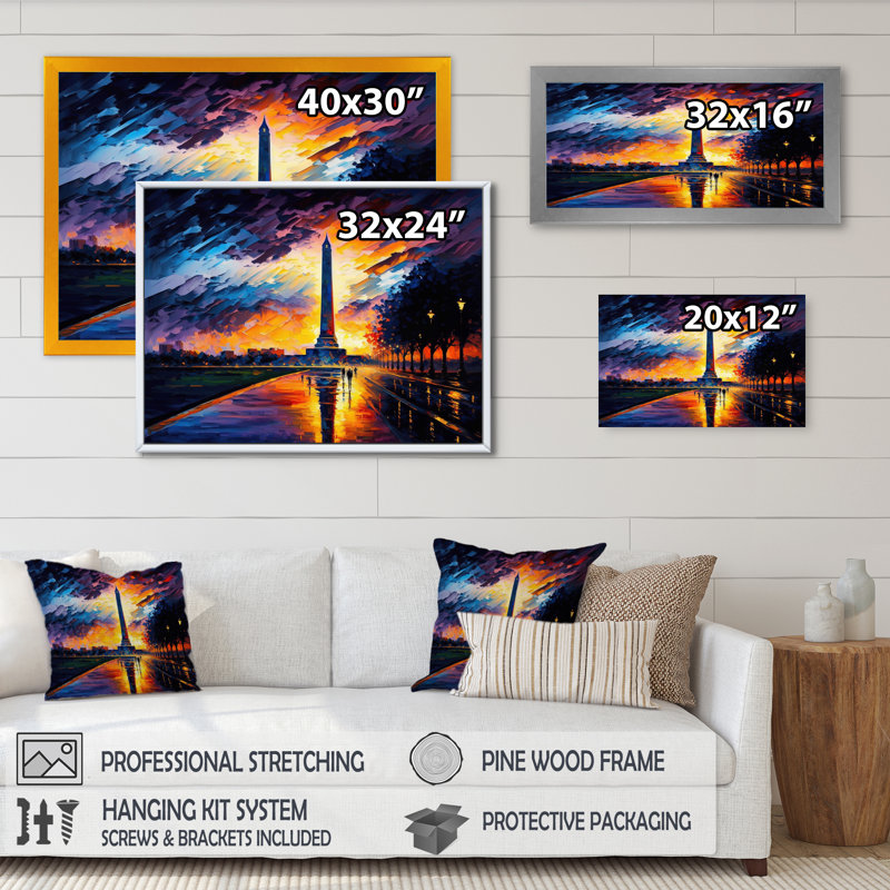 «Washington Skyline at Sunset I», reproduction sur toile, Impression noire sur toile encadrée, L 20 po x H 12 po