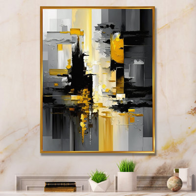 Abstrait géométrique noir et jaune V - Art mural abstrait géométrique