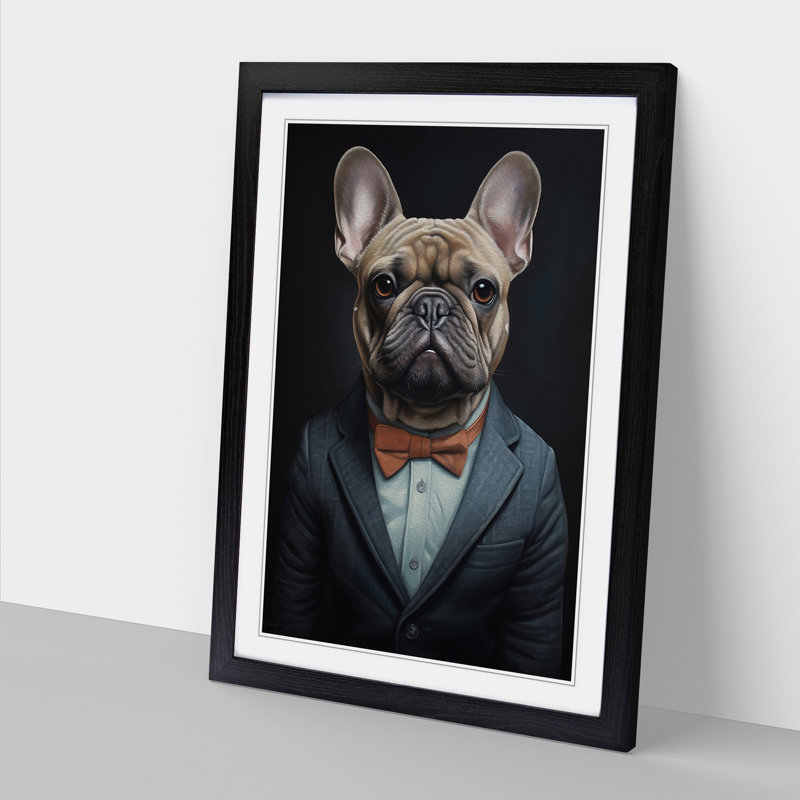 French Bulldog in a Suit Painting No.3 - Framed Print, 34cm H x 25cm W x 2cm D, Black