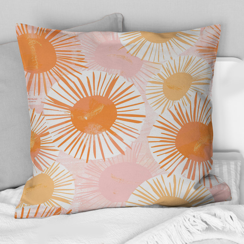 Coussin décoratif rose, orange, Morning Glow Sun II - Boho, Carrée, H 18 po x l 18 po