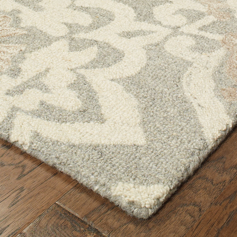 Tapis gris / sable en laine crocheté à la main Alys, Rectangle 3 pi 6 po x 5 pi 6 po