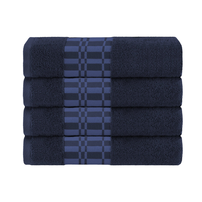 Blue Nile Mills Cambrie Modern Geometric Cotton Bath Towel Set (Set of 4), Navy Blue
