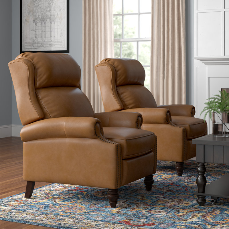 Fauteuil inclinable en cuir véritable Ambrosane, Cuir fleur camel