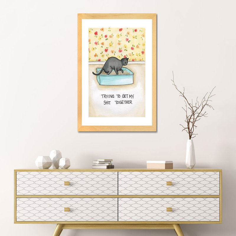 "Shit Together" par Jamie Morath-impression, H 24 po x l 16 po x p 1 po, Toile avec cadre en bois beige, Blanc