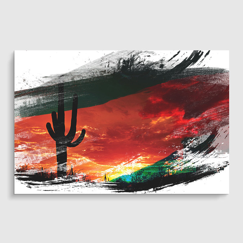 Landscape Saguaro Orange Sunset - Frameless Print, 29.7cm H x 42cm W