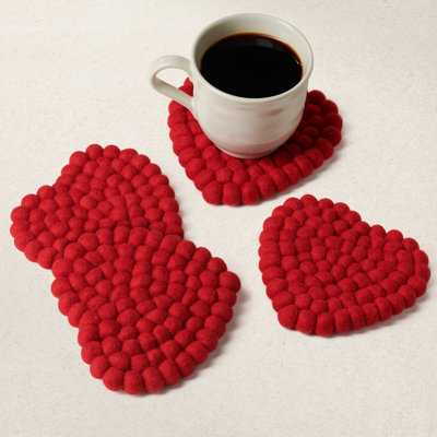 MODWOOL Red Heart Shaped Drink Coasters (Set of 4)