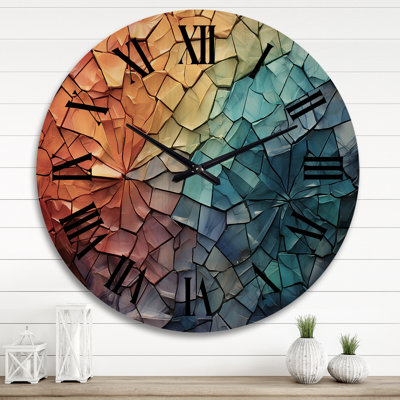 Colorful Mosaic II - Abstract Collages Oversized Wood Wall Clock