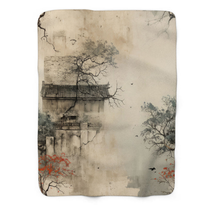 Asian Architecture - Couverture sherpa de qualité supérieure 1 pièce, Lit simple