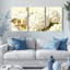 Tableau mural sur toile tendue, motif floral lys blanc et hortensias, élégants accents dorés (lot de 3)-1601856972