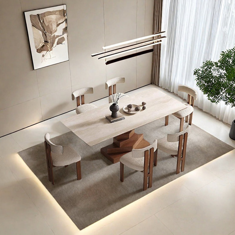 Creative block-stacking style dining table set, 29.53"H x 55.12"L x 31.5"W