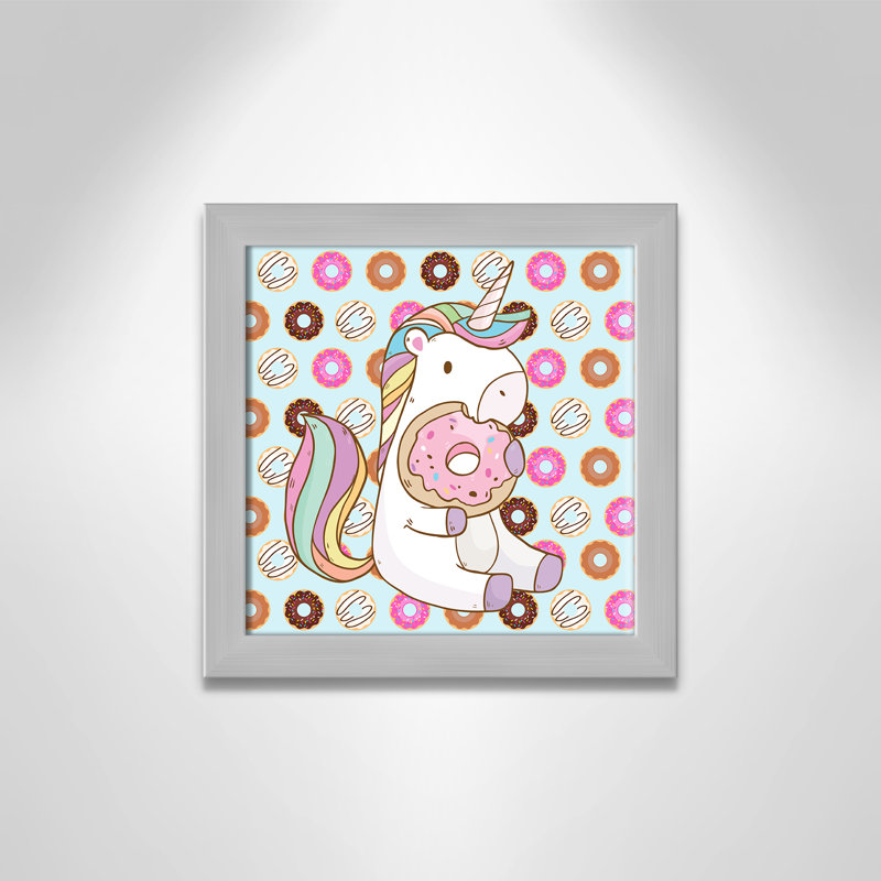 Adhésif décoratif beigne licorne, H 12 po x l 12 po x P 0,6 po, Encadré plat argent