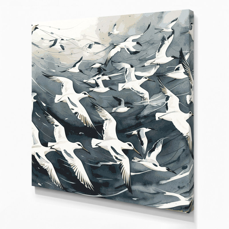 Oiseaux, art mural noir sur toile Kittiwake, H 12 po x l 12 po