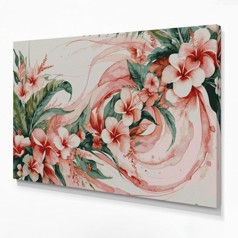 Art mural sur toile hawaïen, corail et roses, H 20 po x l 30 po