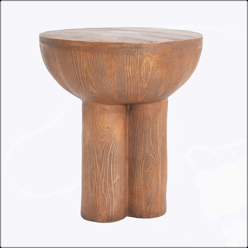Table d'appoint à trois pieds en grain de bois MGO Iris, brun, résistante aux intempéries et polyvalente