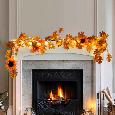 180cm Lighted Faux Sunflower Garland with Lights