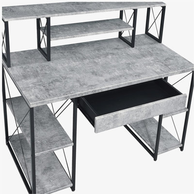 Bureau noir avec tablettes ouvertes et huche