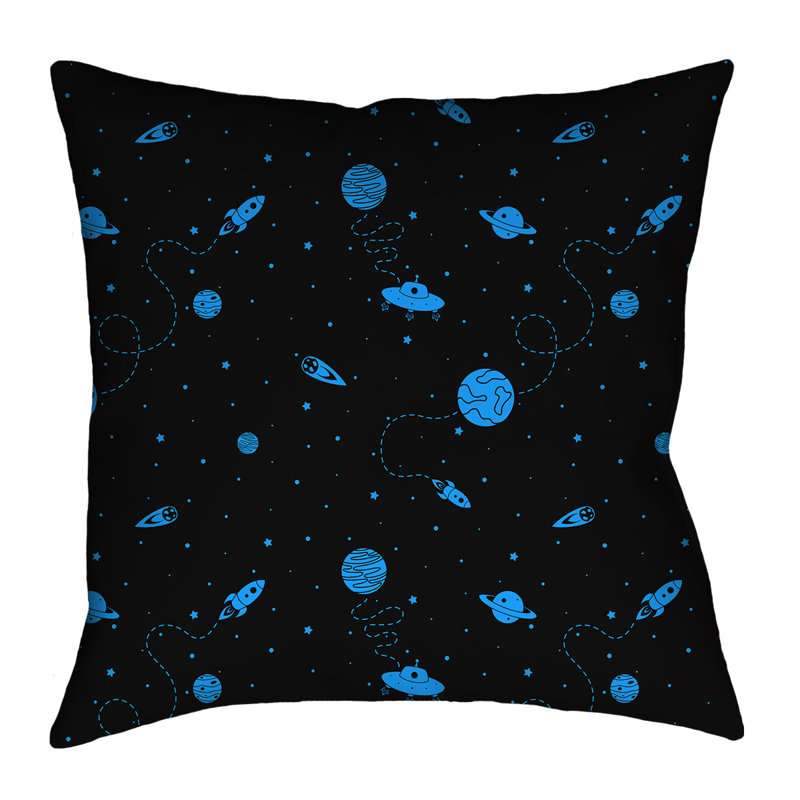 Coussin Katelyn Elizabeth, 18 po x 18 po, Noir / Bleu, Faux lin