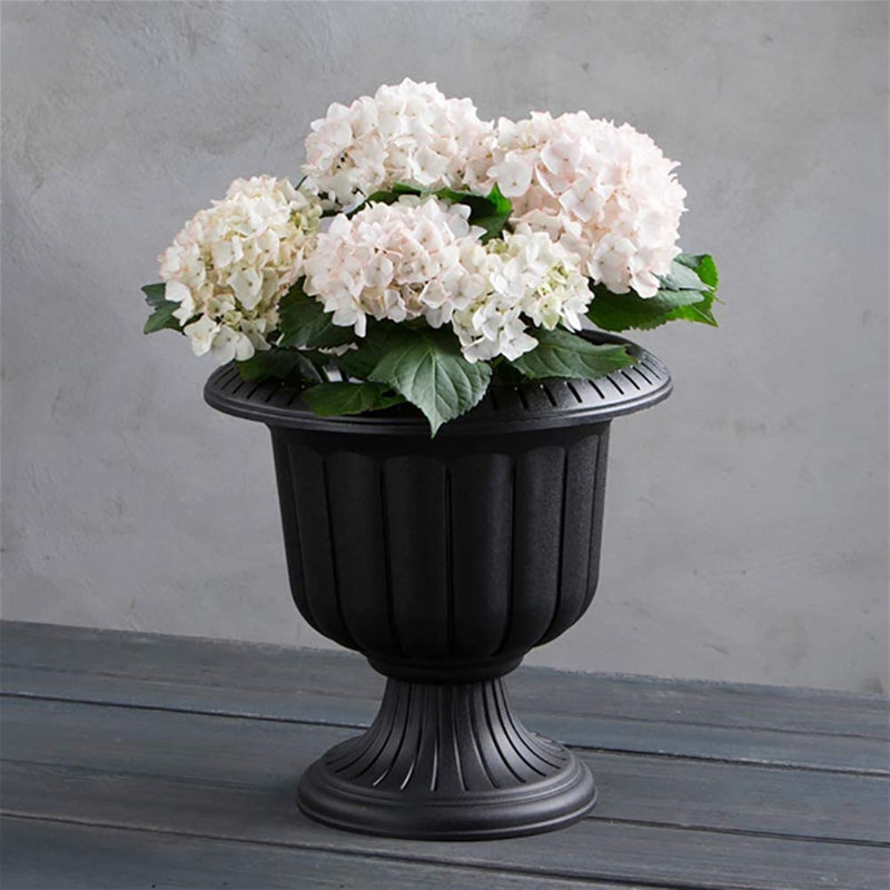 Tralee Neoclassic Resin Urn Planter, 14" H x 14" W x 14" D, Black