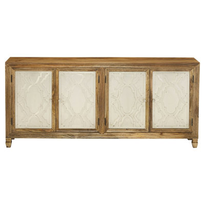 Buffet 80 pouces en bois rustique avec portes en métal argenté