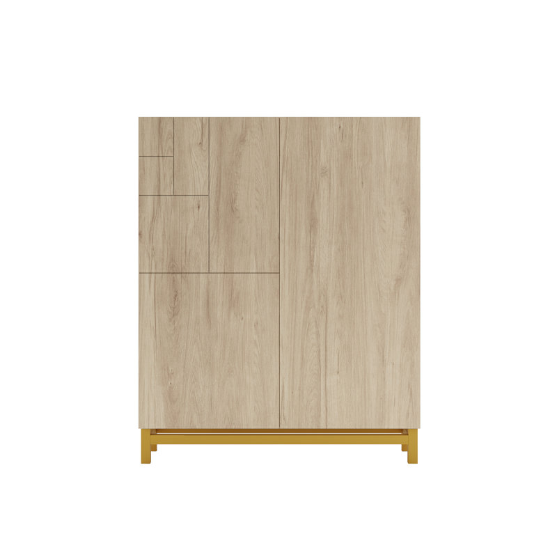 18 Pair Shoe Storage Cabinet, Light Oak/Mustard