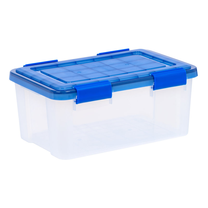 19 Quart Clear Plastic Stackable Storage Bins with Blue Lids