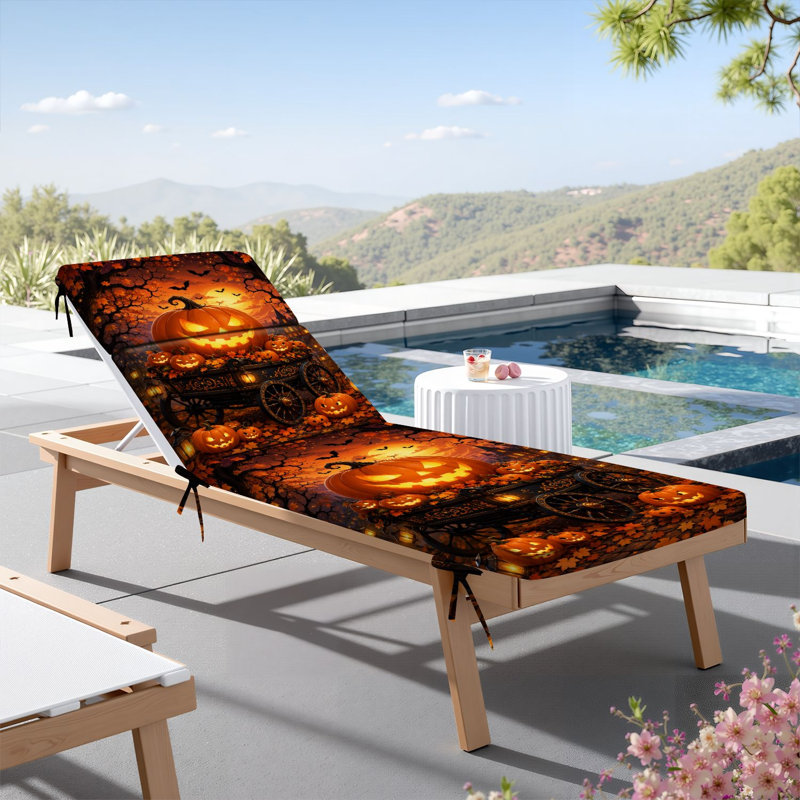 Peenoke Outdoor Indoor 3'' Lounge Patio Cushion Halloween Scene Glowing O Lanterns Decorative Carriage Under Autumn Water-Resistant Chaise Lounge Cushion for Chair Patio Furniture Seat Cushion