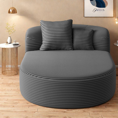 Spacious Modern Corduroy Sofa, Comfortable Gray Chaise Lounge For Living Room